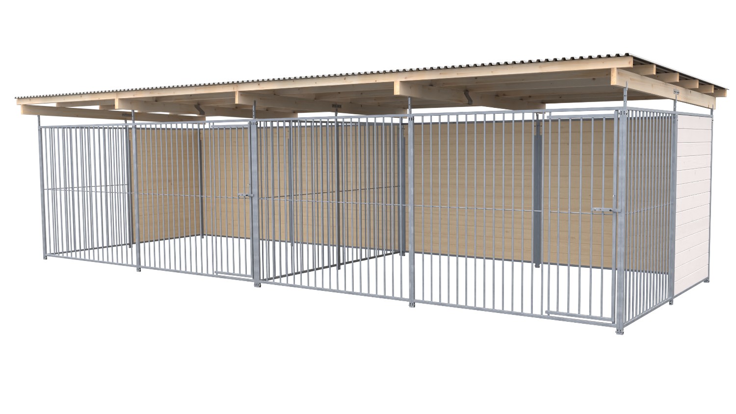 SAUERLAND Hundezwinger 3 x 6 m Doppelzwinger | hälftig geschlossen | weiß lasiert | Rohrstab Abstand 8 cm