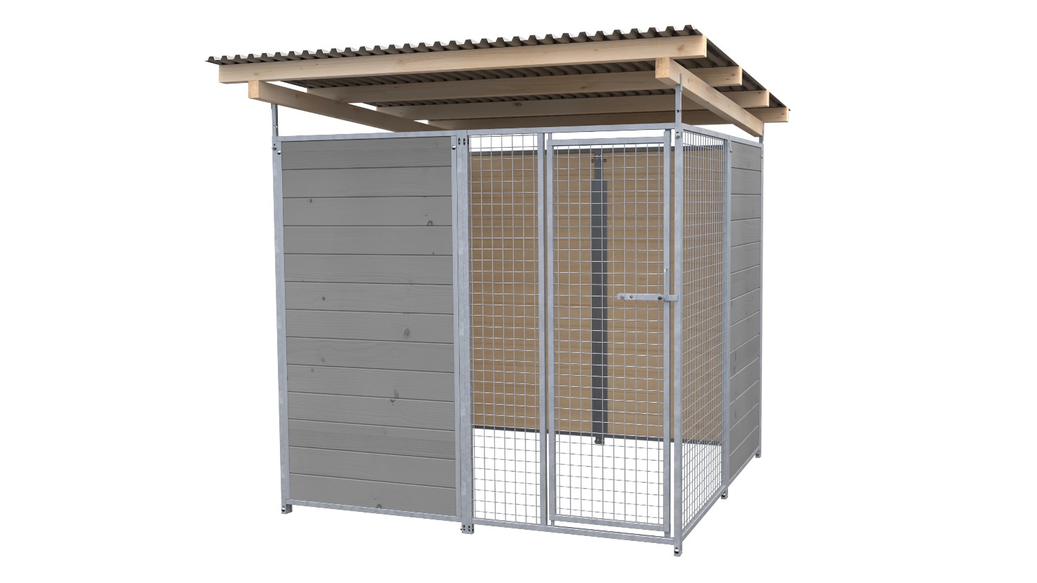 SAUERLAND Hundezwinger 2 x 2 m | offene Ecke | platingrau | Gitter 5x5 cm