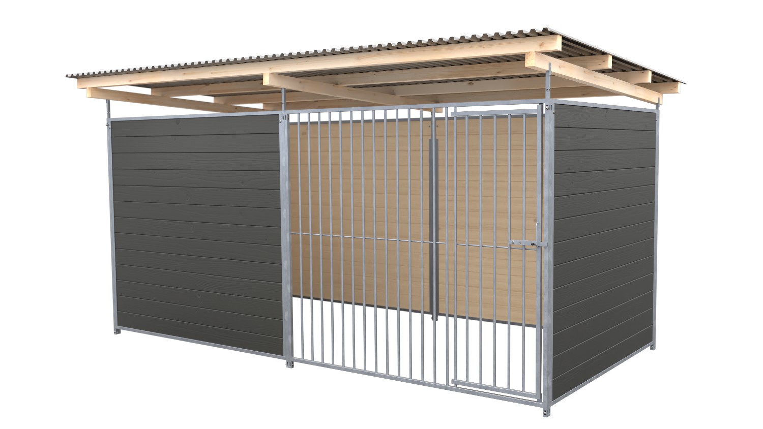 SAUERLAND Hundezwinger 2 x 4 m | 3,5-seitig geschlossen | graphitgrau | Rohrstab Abstand 8 cm