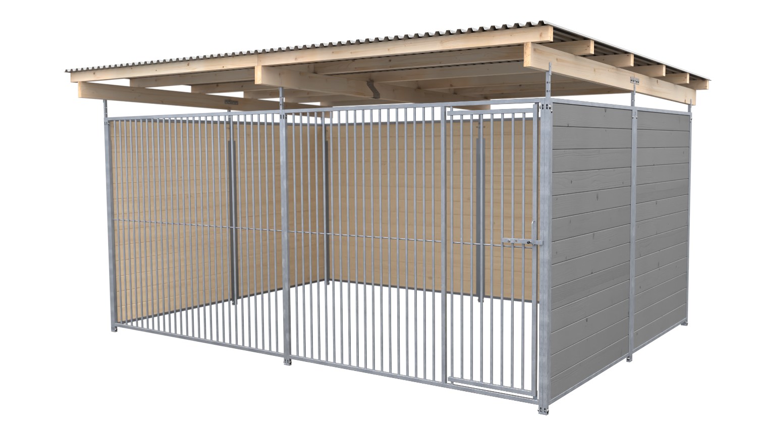 SAUERLAND Hundezwinger 3 x 4 m | 3-seitig geschlossen | platingrau | Rohrstab Abstand 5 cm