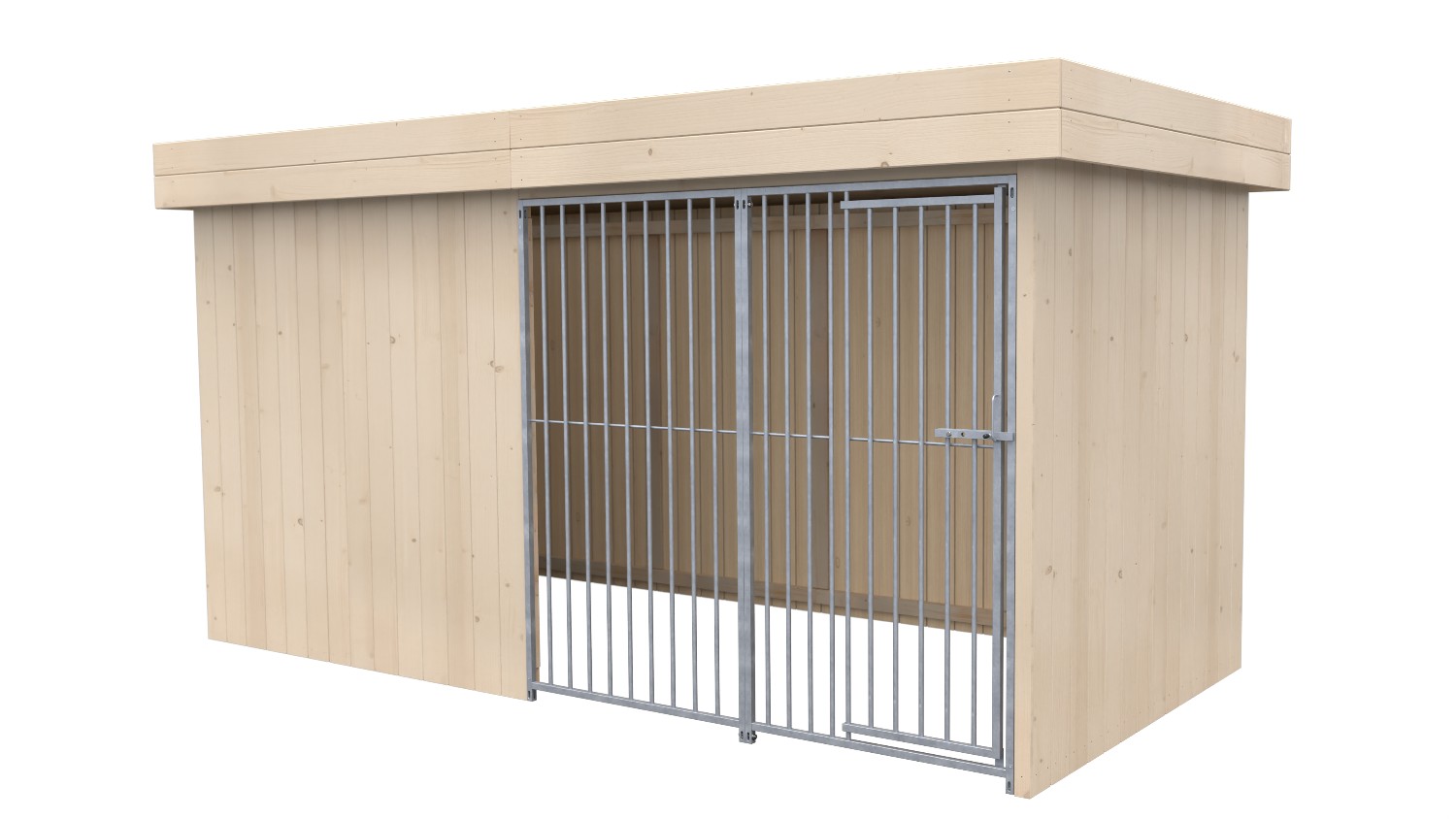 Villa Holz-Hundezwinger 2 x 4 m | Flachdach | naturbelassen | Rohrstab Abstand 8 cm