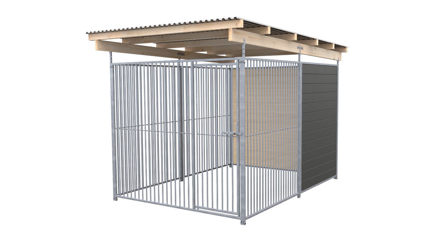 SAUERLAND Hundezwinger 3 x 2 m (Tiefbau) | 1,5-seitig geschlossen | graphitgrau | Rohrstab Abstand 5 cm