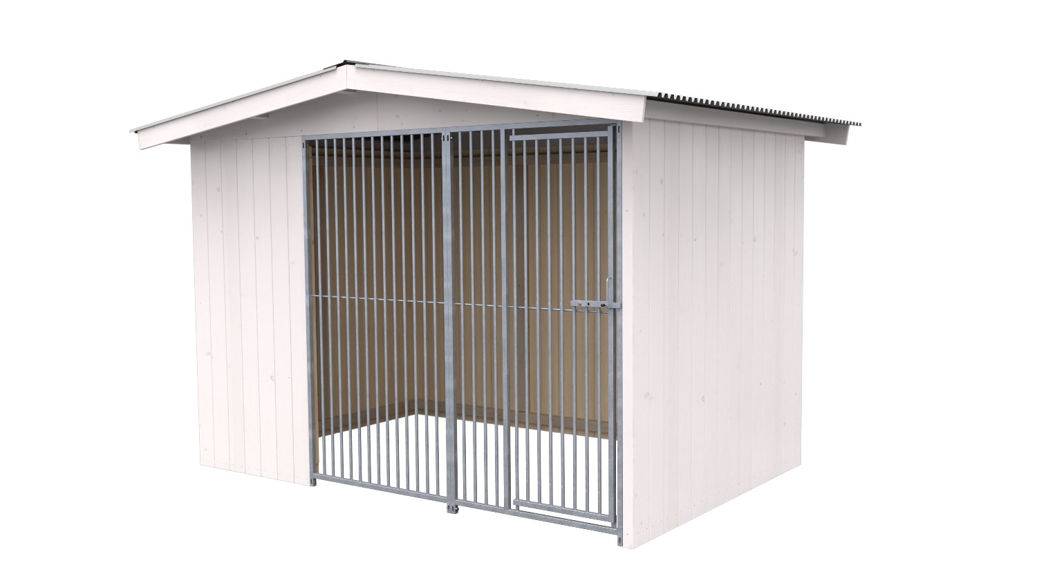 Villa Holz-Hundezwinger 2 x 3 m | Satteldach | Weiß lasiert | Rohrstab Abstand 5 cm