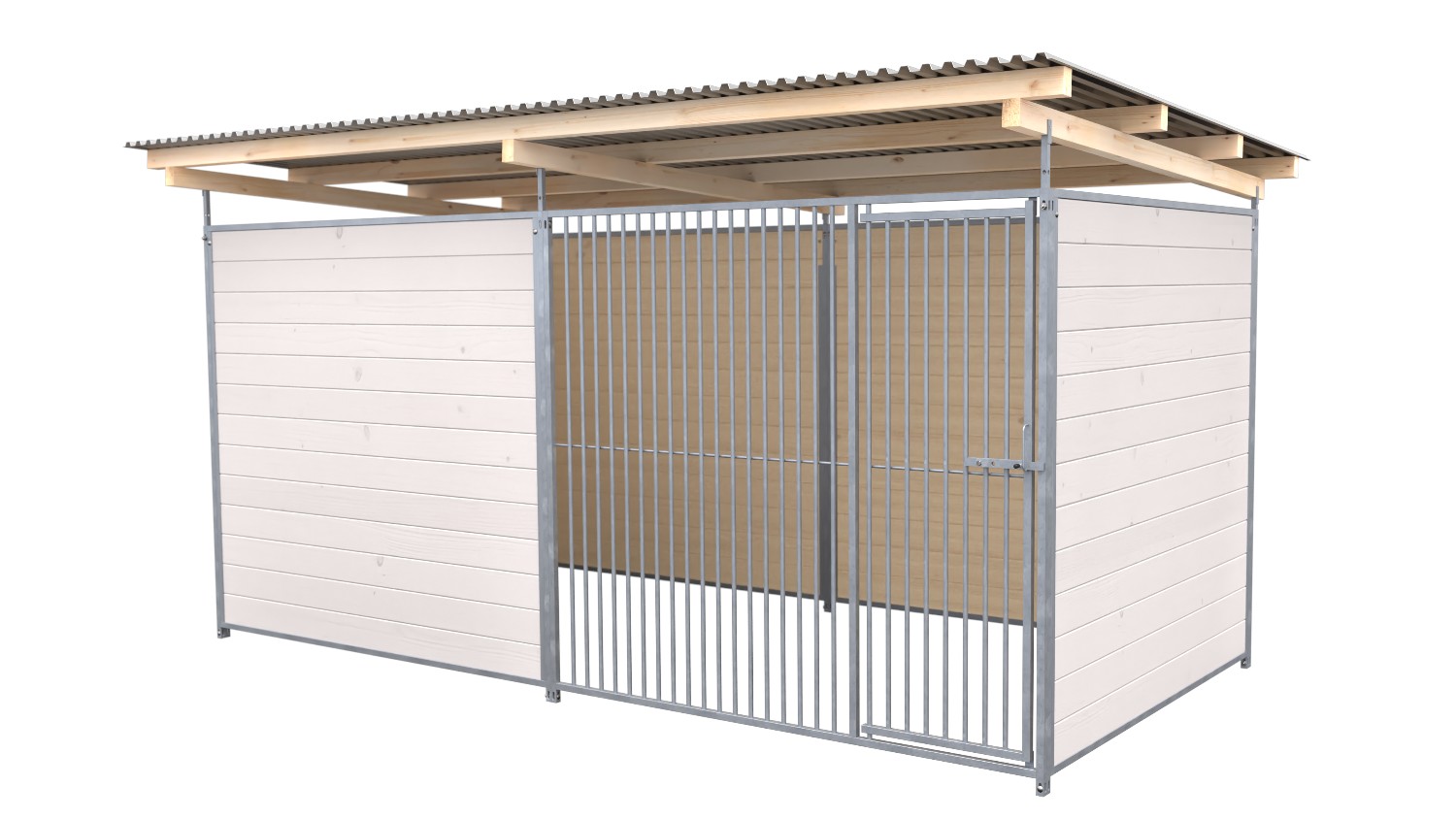 SAUERLAND Hundezwinger 2 x 4 m | 3,5-seitig geschlossen | weiß lasiert | Rohrstab Abstand 5 cm