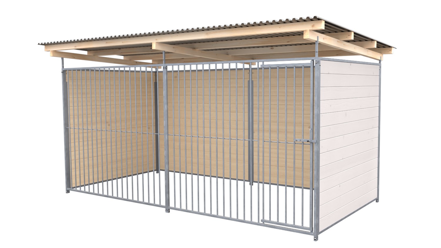 SAUERLAND Hundezwinger 2 x 3 m | 3-seitig geschlossen | weiß lasiert | Rohrstab Abstand 8 cm
