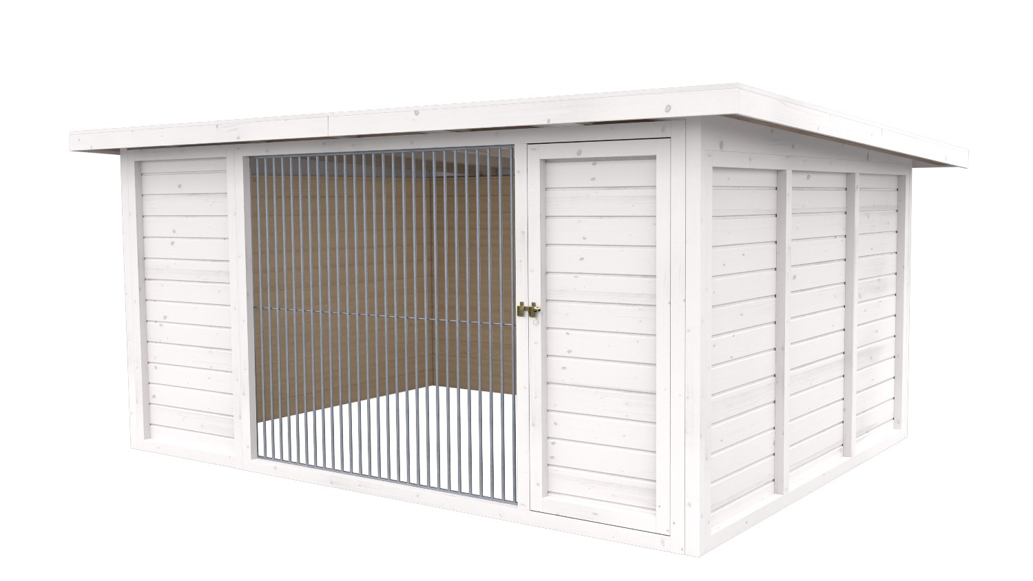 Winterberg-Luxus Holzzwinger mit Pultdach 3 x 4 m | weiß lasiert | Rohrstab Abstand 5 cm