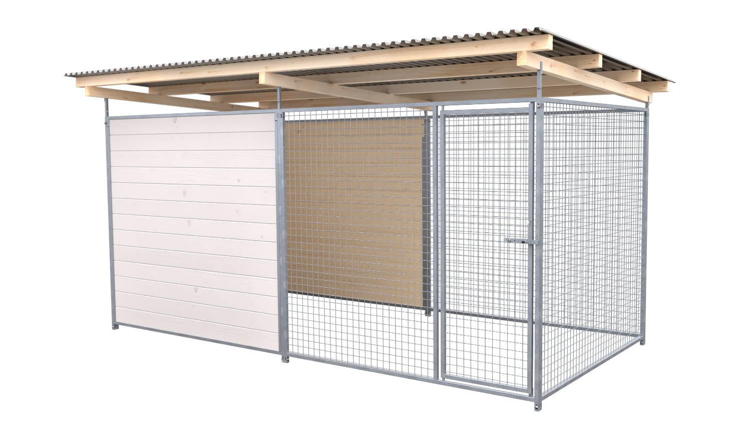SAUERLAND Hundezwinger 2 x 4 m | hälftig geschlossen | weiß lasiert | Gitter 5x5 cm