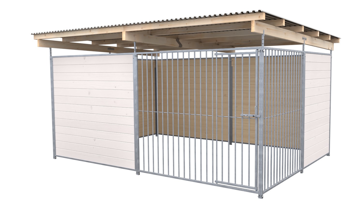 SAUERLAND Hundezwinger 3 x 3 m | offene Ecke | weiß lasiert | Rohrstab Abstand 8 cm
