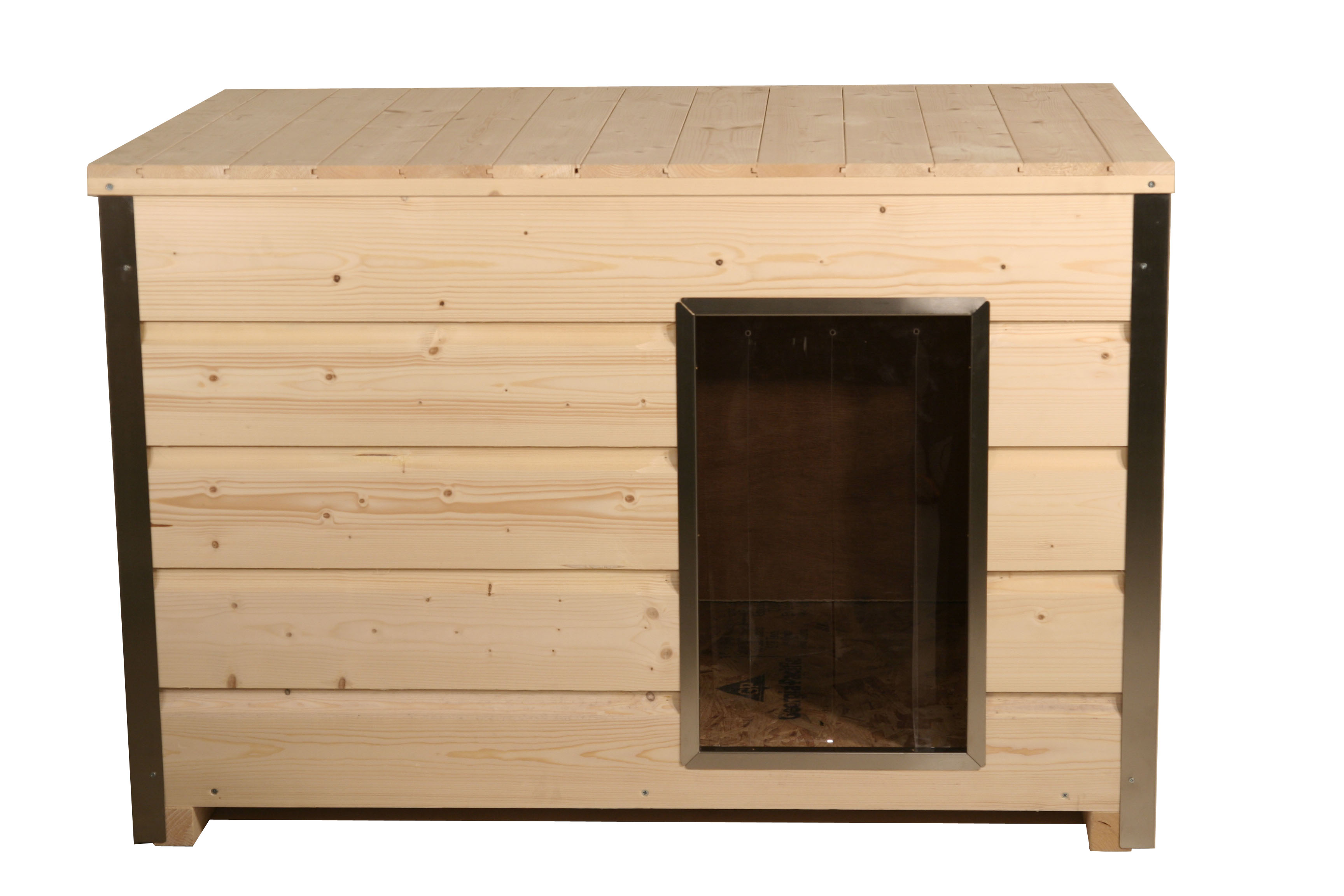 Holz-Hundehütte mit 30 mm Isolierung und Flachdach, naturbelassen, 116,5 x 78 x 75 cm Holz-Hundehütte mit 30 mm Isolierung und Flachdach, naturbelassen, 116,5 x 78 x 75 cm