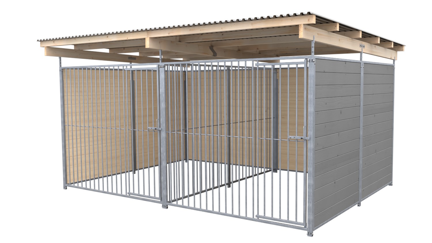 SAUERLAND Hundezwinger 3 x 4 m Doppelzwinger | 3-seitig geschlossen | platingrau | Rohrstab Abstand 8 cm