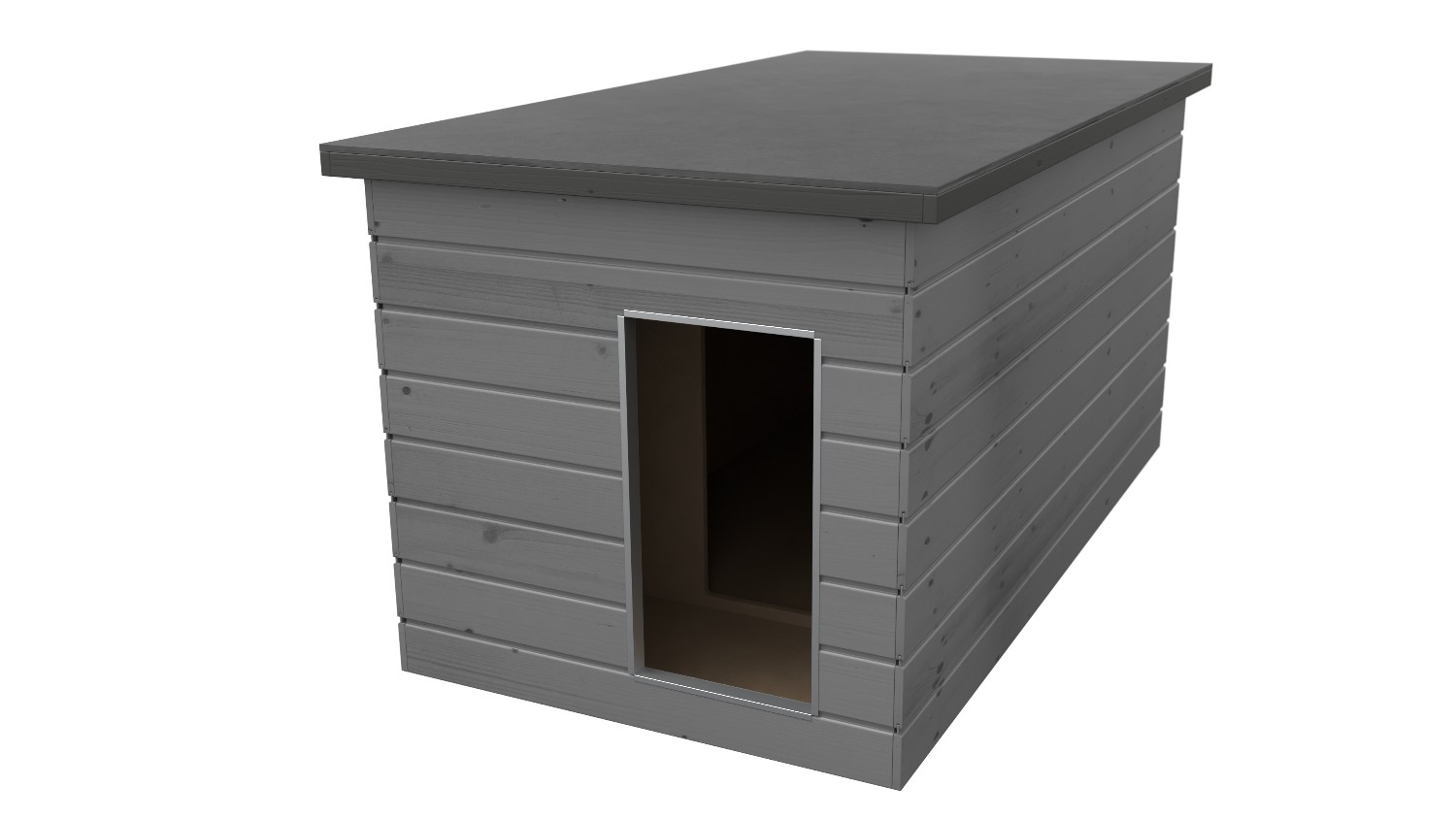 Original SAUERLAND Holz-Hundehütte mit Vorraum, Korpus platin/Dach graphit imprägniert | Flachdach | Eingang Schmalseite | Größe Dino