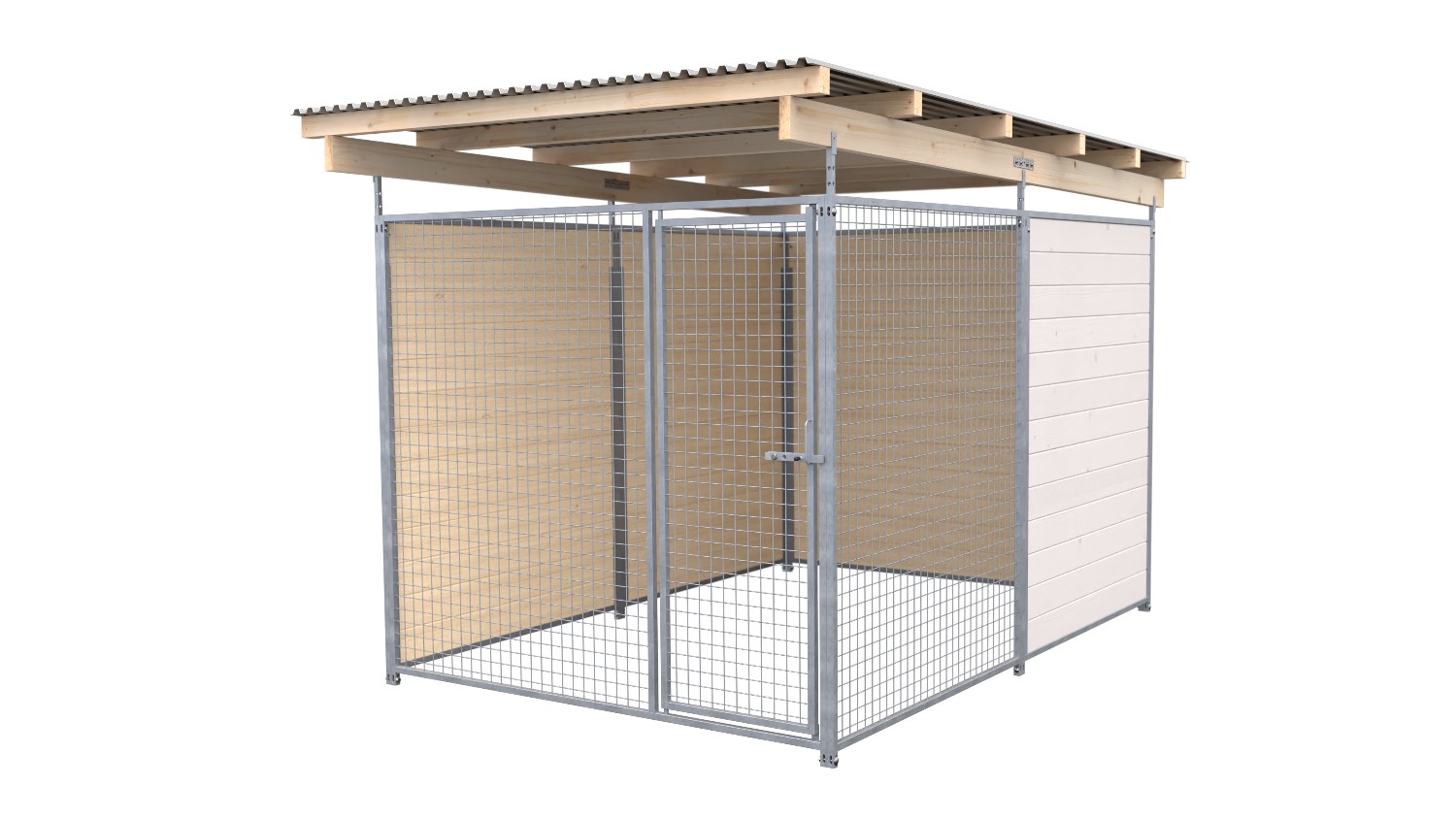 SAUERLAND Hundezwinger 3 x 2 m (Tiefbau) | 2,5-seitig geschlossen | weiß lasiert | Gitter 5x5 cm