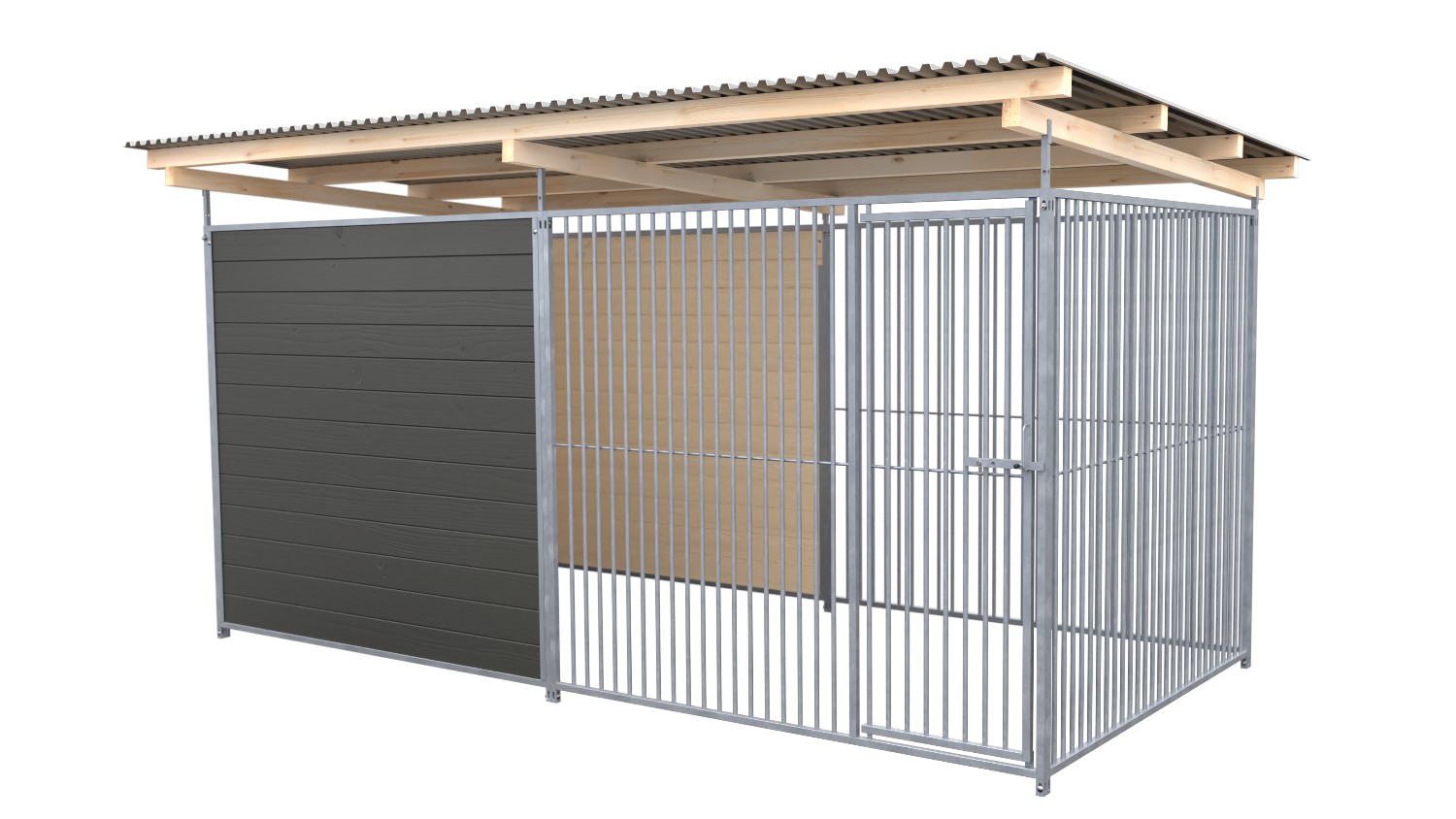 SAUERLAND Hundezwinger 2 x 3 m | hälftig geschlossen | graphitgrau | Rohrstab Abstand 5 cm