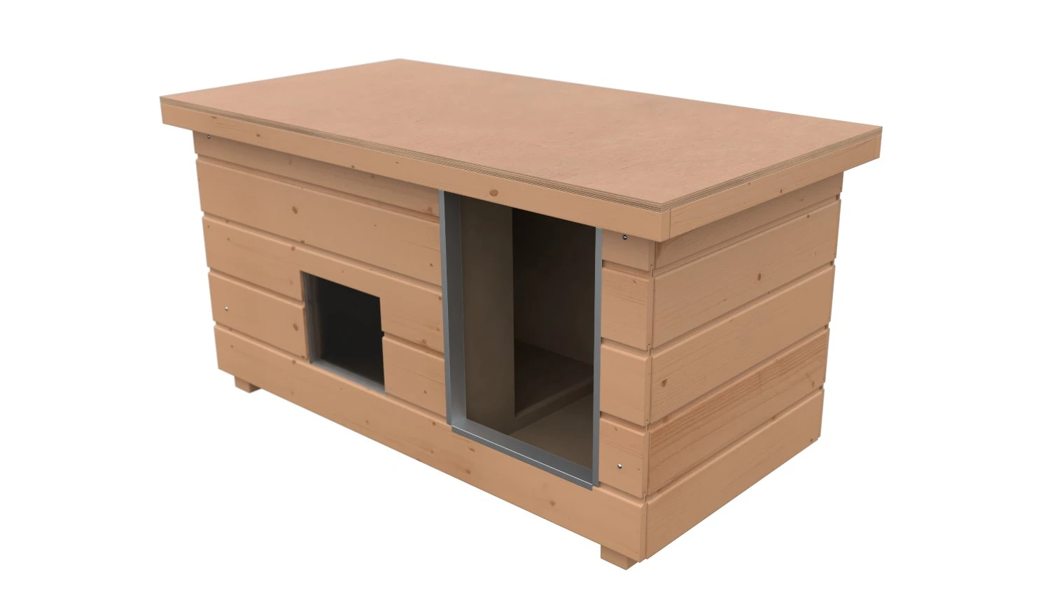 SAUERLAND Hundehütte für kleine Hunde "Napoleon" mit Flachdach, isoliert | mit Vorraum und Fenster | braun imprägniert