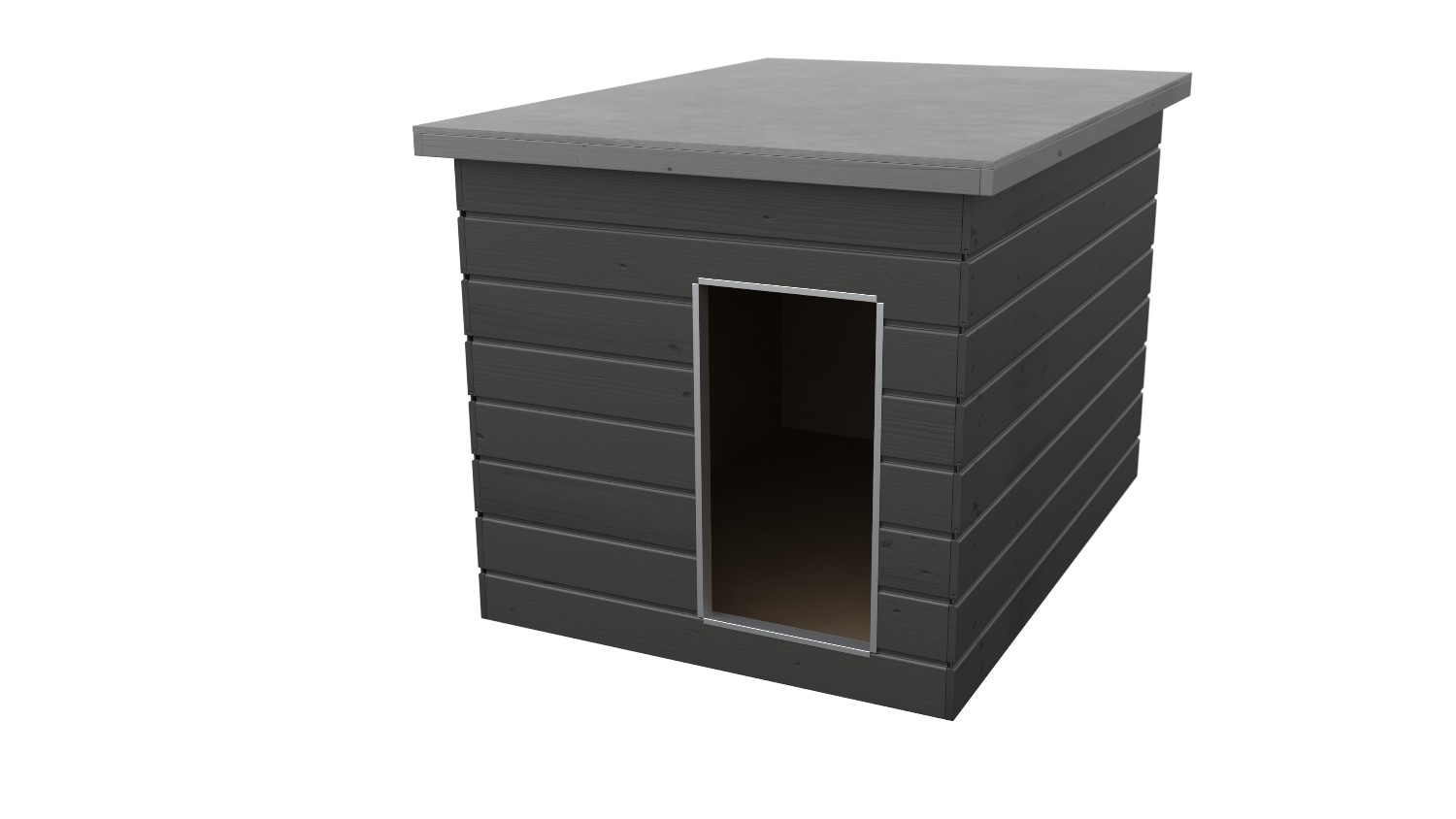 Original SAUERLAND Holz-Hundehütte, Korpus graphit/Dach platin imprägniert | Flachdach | Eingang Schmalseite | Größe Dino