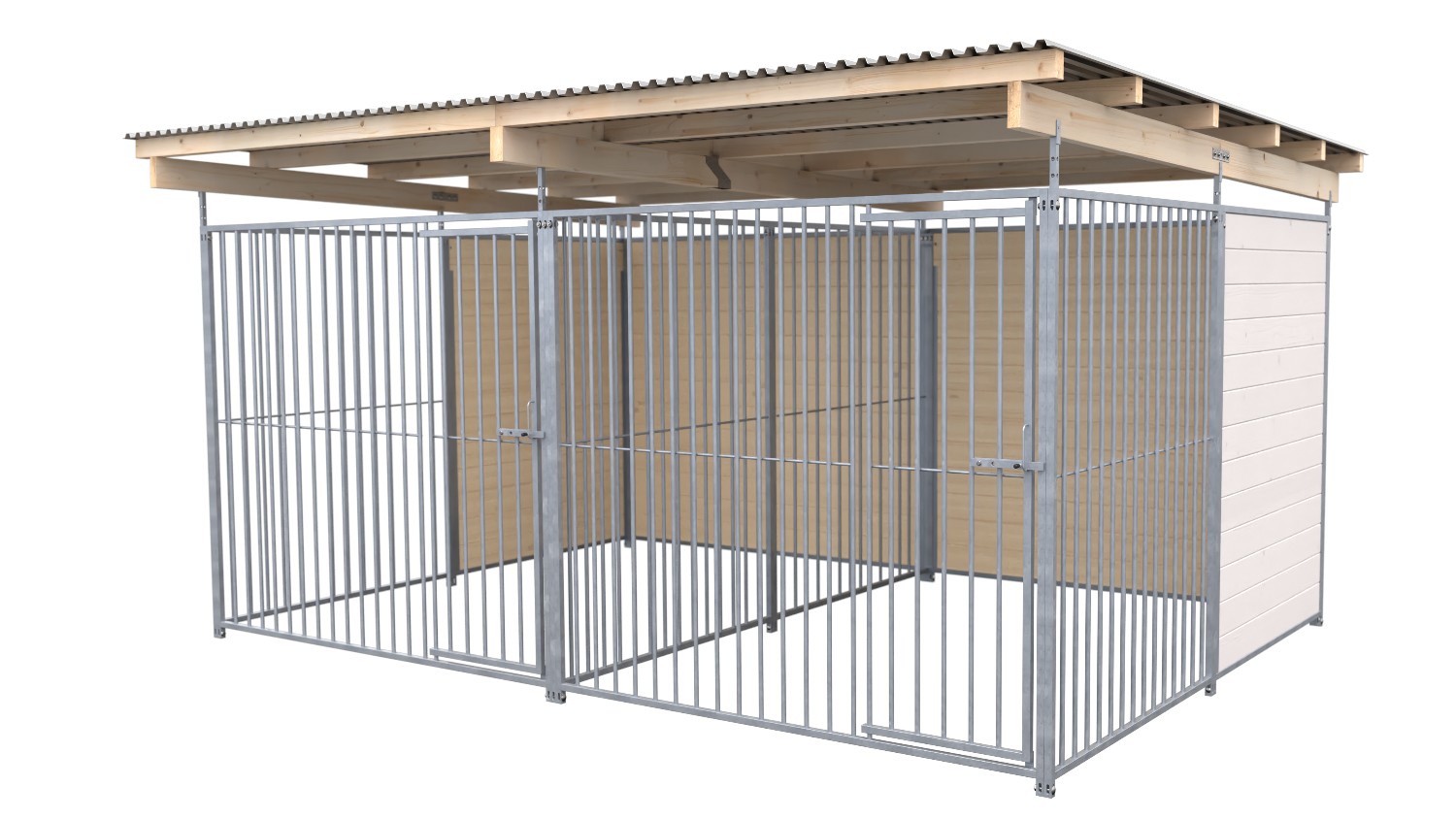 SAUERLAND Hundezwinger 3 x 4 m Doppelzwinger | hälftig geschlossen | weiß lasiert | Rohrstab Abstand 8 cm