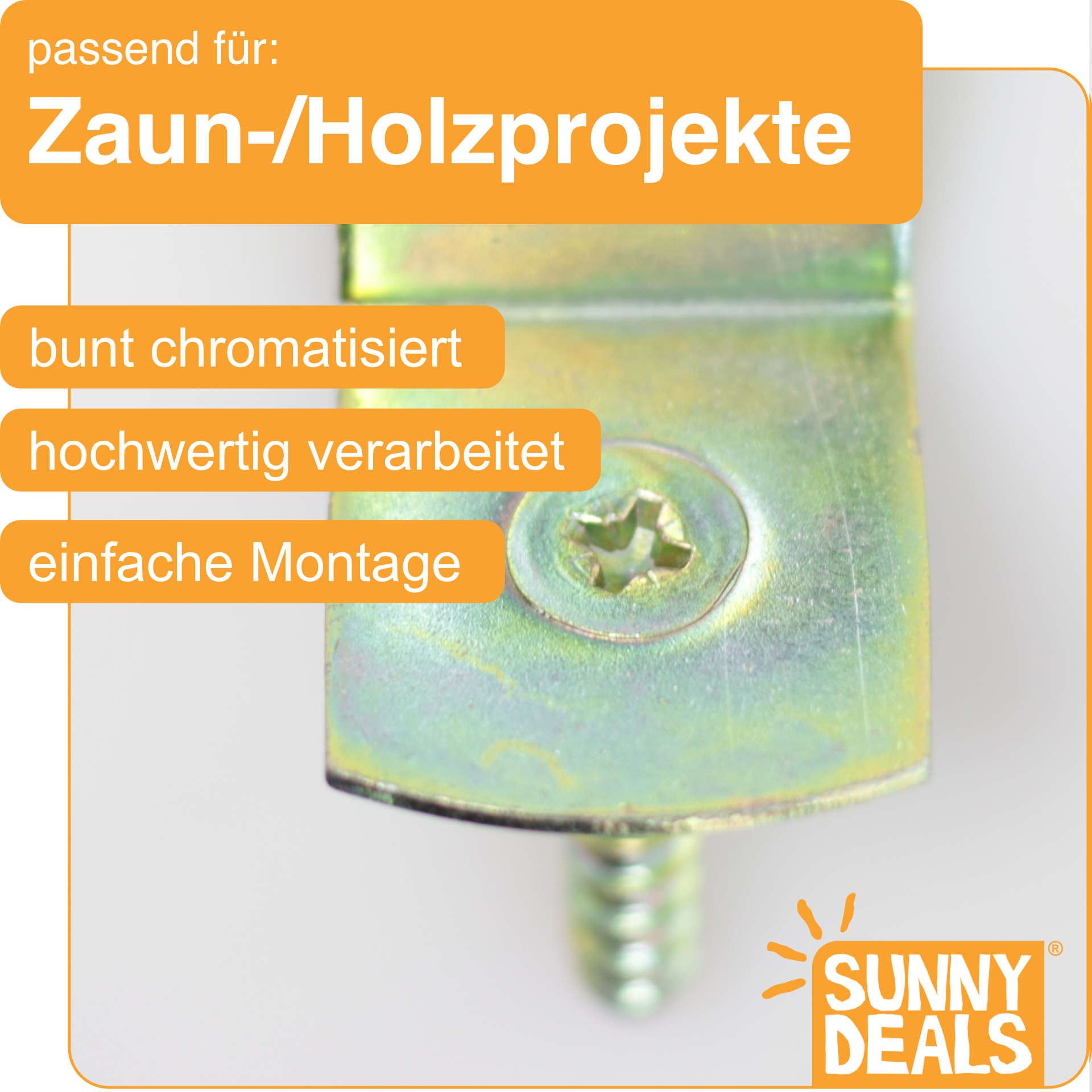 L-L-Beschläge buntchromatisiert Details Zaunwinkel buntchromatiert Eigenschaften  und Details