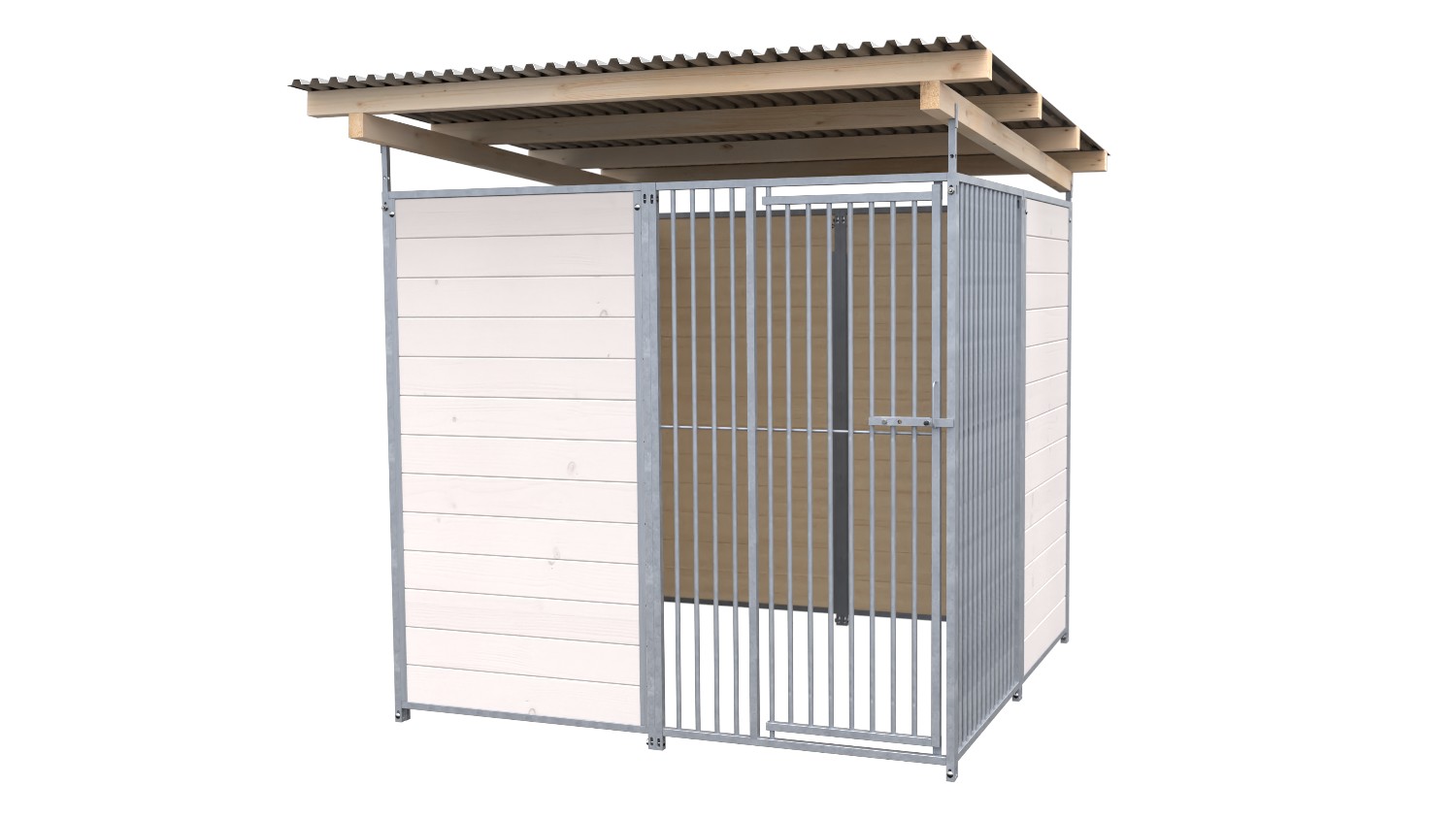 SAUERLAND Hundezwinger 2 x 2 m | offene Ecke | weiß lasiert | Rohrstab Abstand 5 cm