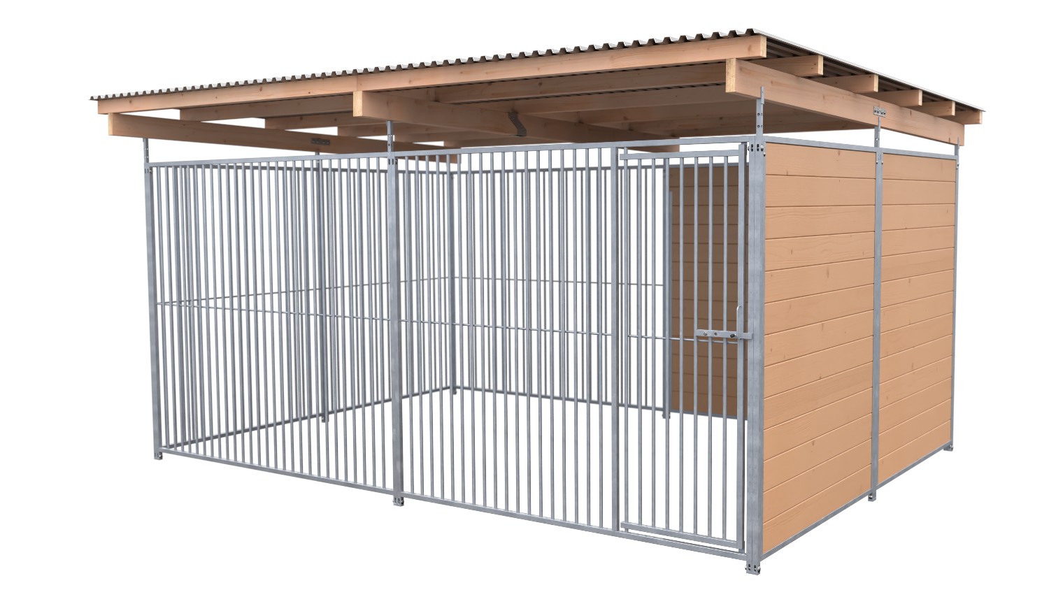 SAUERLAND Hundezwinger 3 x 4 m | 1,5-seitig geschlossen | braun imprägniert | Rohrstab Abstand 5 cm