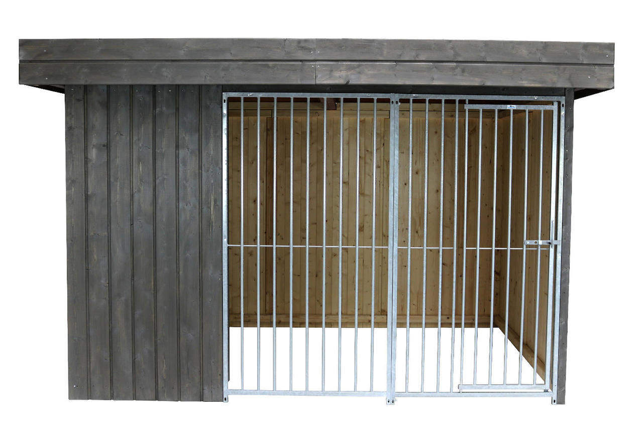 Villa Holz-Hundezwinger 2 x 4 m | Flachdach | Graphitgrau | Rohrstab Abstand 8 cm