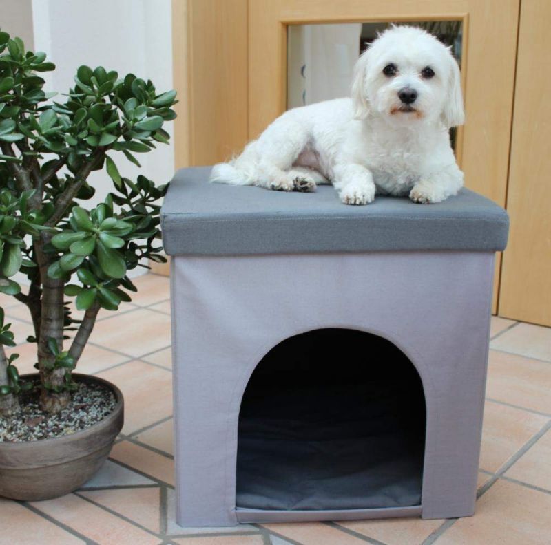 Hundehöhle / Katzenhöhle und Hocker grau, 50x50x50cm