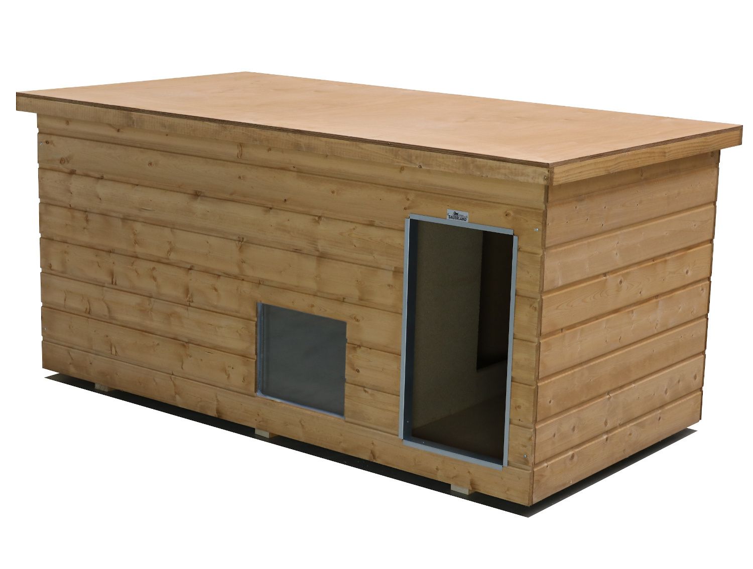 SAUERLAND Holz-Hundehütte mit Vorraum und FEester, braun, mit Flachdach ...